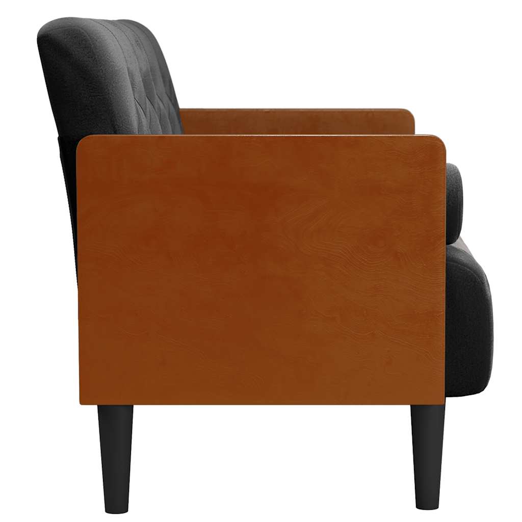 Fekete bársony loveseat kanapé párnákkal 110 cm Fekete bársony loveseat kanapé párnákkal 110 cm