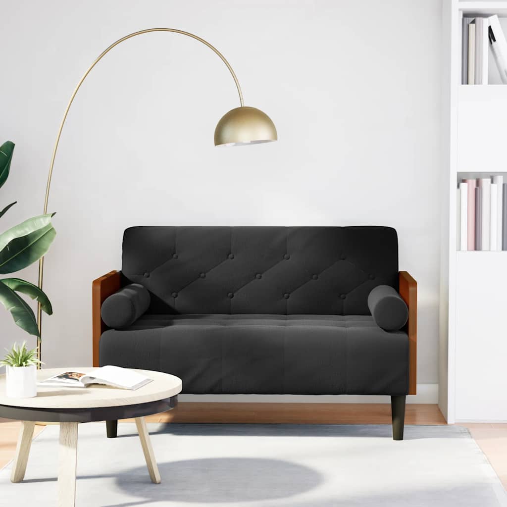 Fekete bársony loveseat kanapé párnákkal 110 cm Fekete bársony loveseat kanapé párnákkal 110 cm