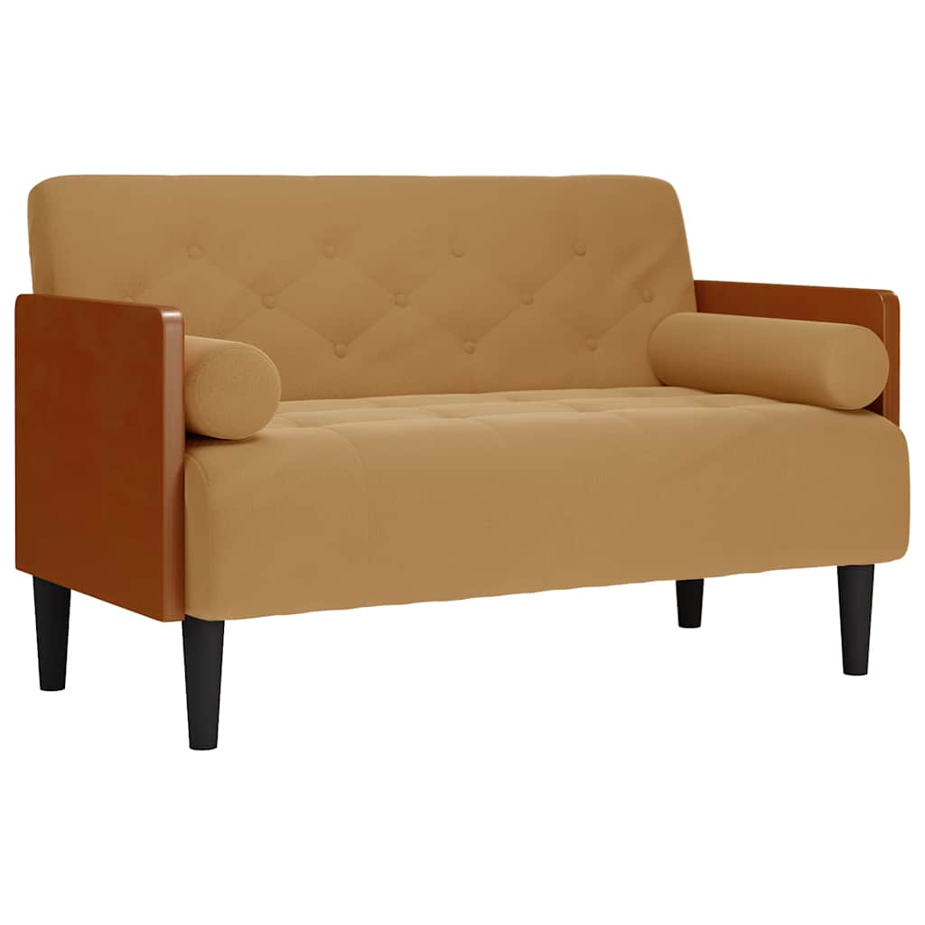 Barna bársony loveseat kanapé párnákkal 110 cm Barna bársony loveseat kanapé párnákkal 110 cm