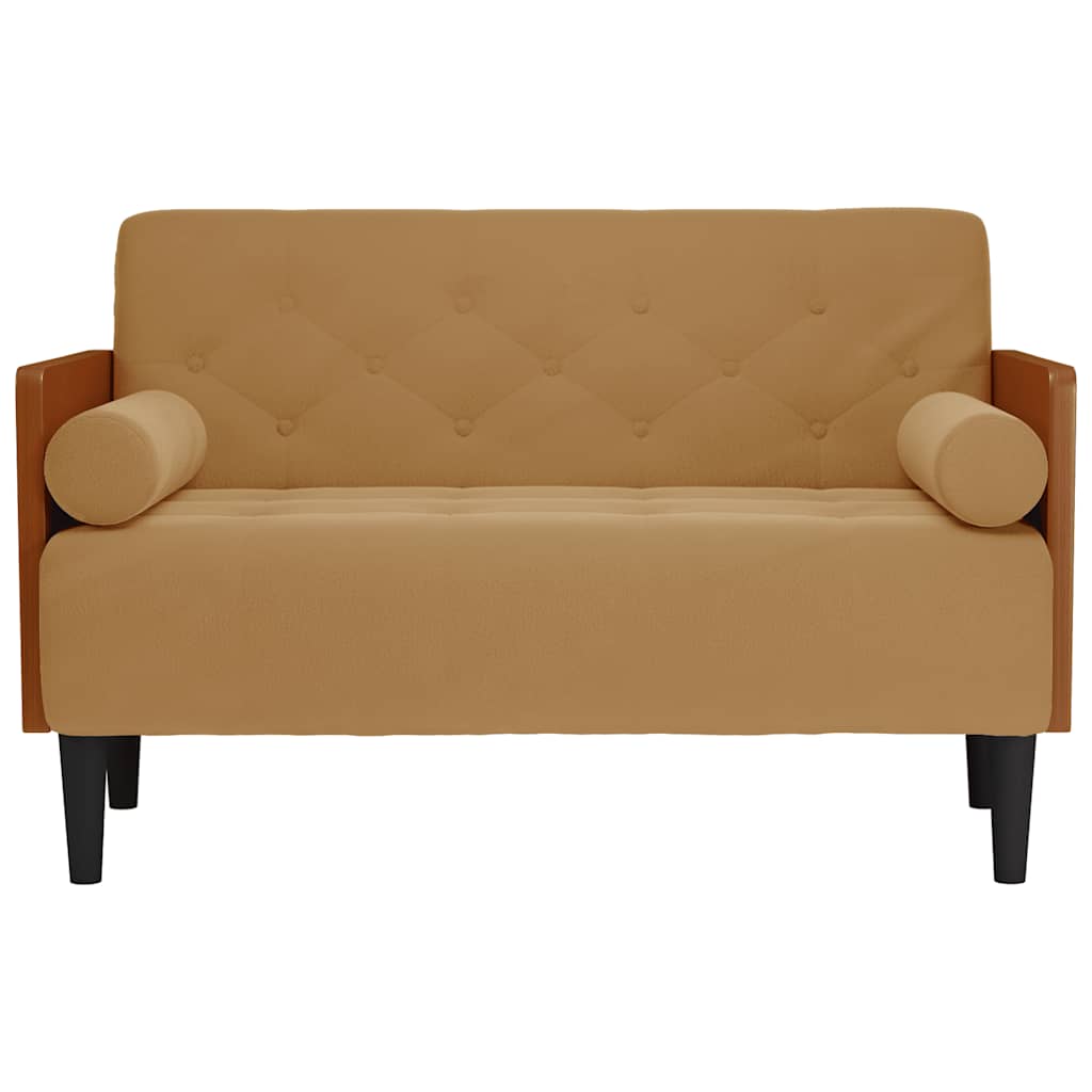 Barna bársony loveseat kanapé párnákkal 110 cm Barna bársony loveseat kanapé párnákkal 110 cm