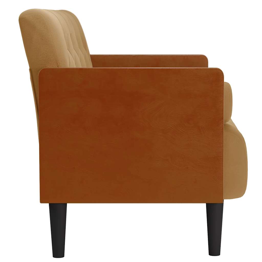 Barna bársony loveseat kanapé párnákkal 110 cm Barna bársony loveseat kanapé párnákkal 110 cm