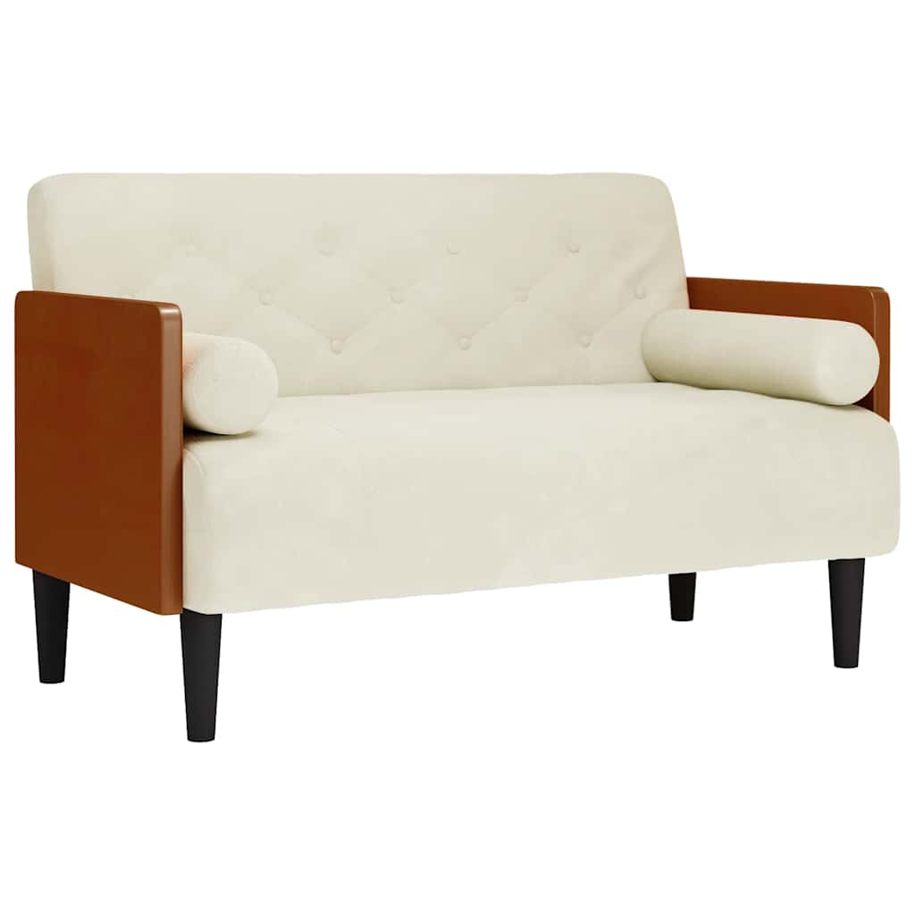 Krém bársony loveseat kanapé párnákkal 110 cm Krém bársony loveseat kanapé párnákkal 110 cm