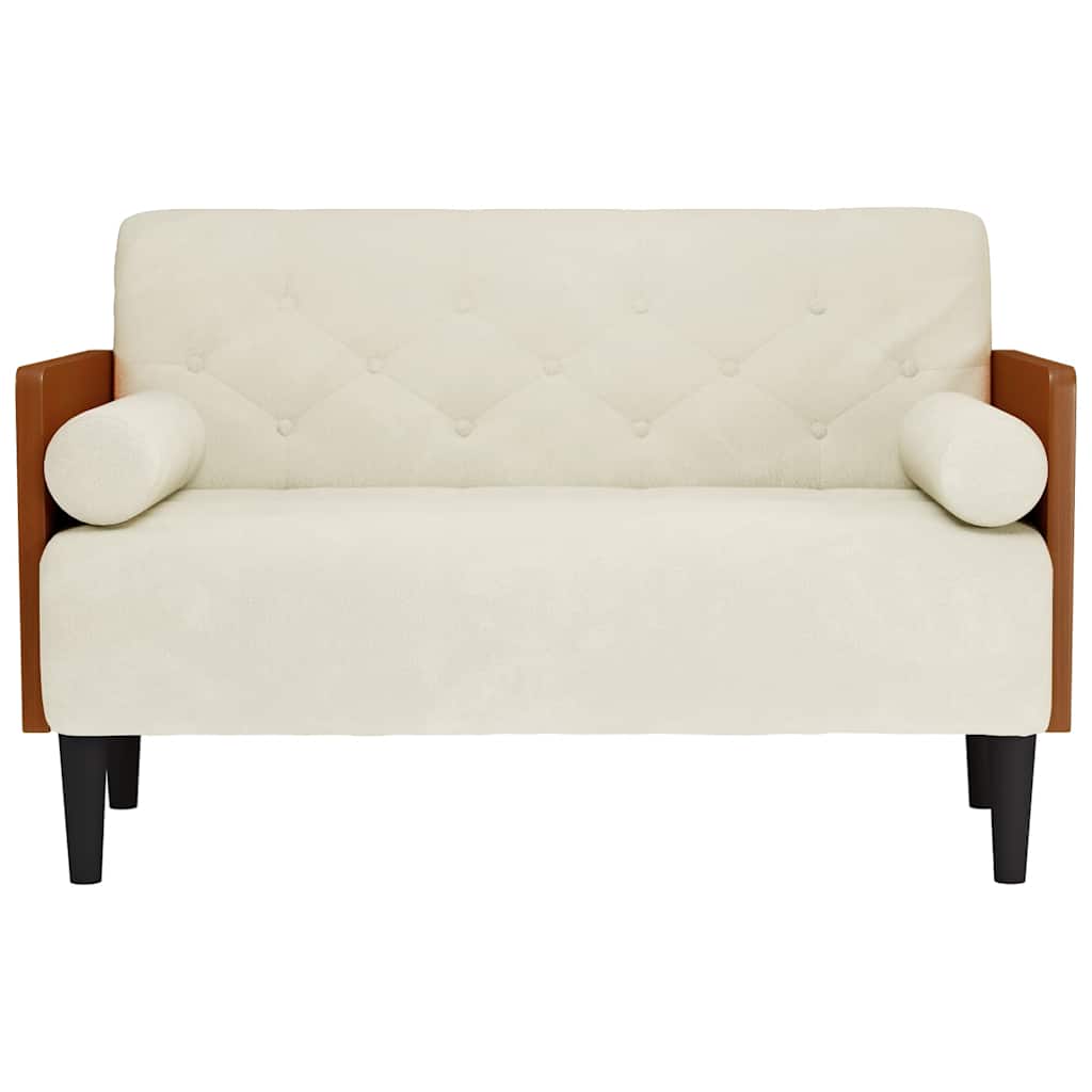 Krém bársony loveseat kanapé párnákkal 110 cm Krém bársony loveseat kanapé párnákkal 110 cm