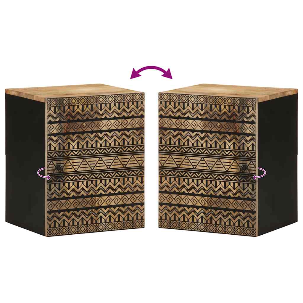 Fekete tömör mangófa függő fürdőszobaszekrény 38 x 33,5 x 48 cm