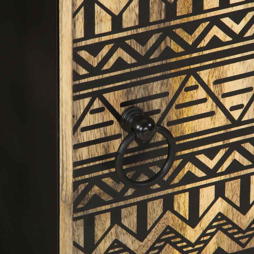 Fekete tömör mangófa függő fürdőszobaszekrény 38 x 33,5 x 48 cm