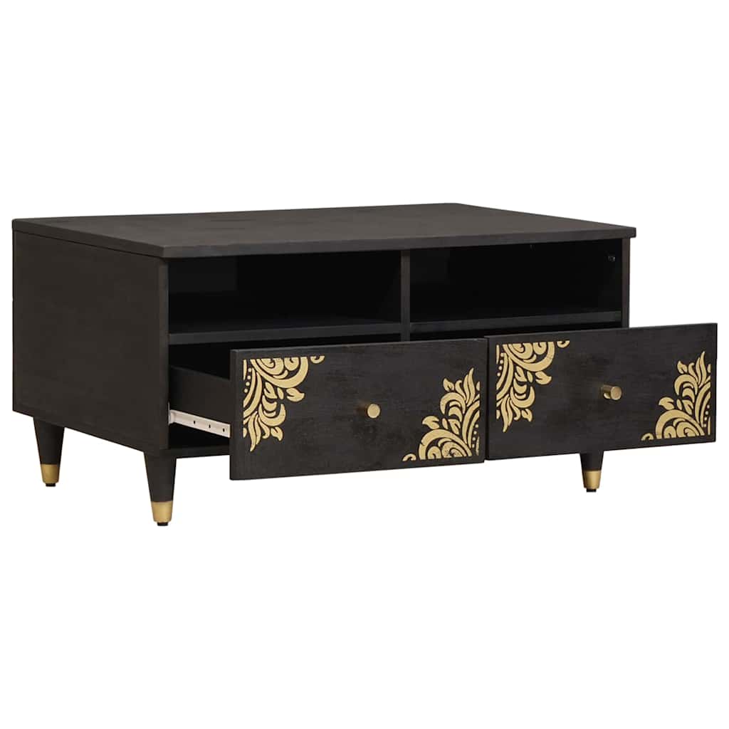 Dohányzóasztal fiókkal fekete 80 x 54 x 40 cm tömör mangófát