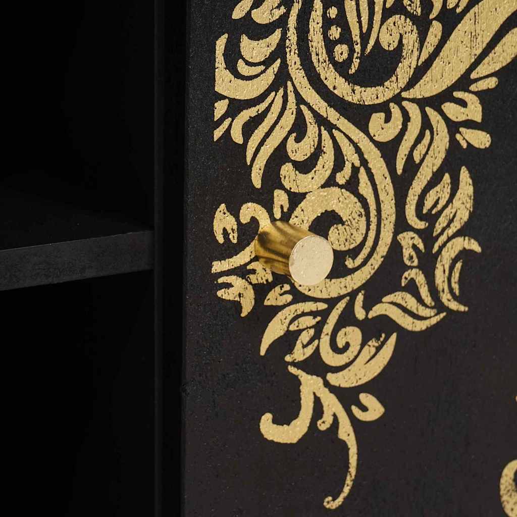 Tv szekrény polcokkal fekete 80 x 33 x 46 cm tömör mangófát