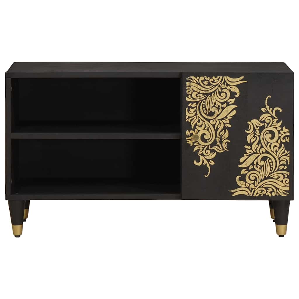 Tv szekrény polcokkal fekete 80 x 33 x 46 cm tömör mangófát