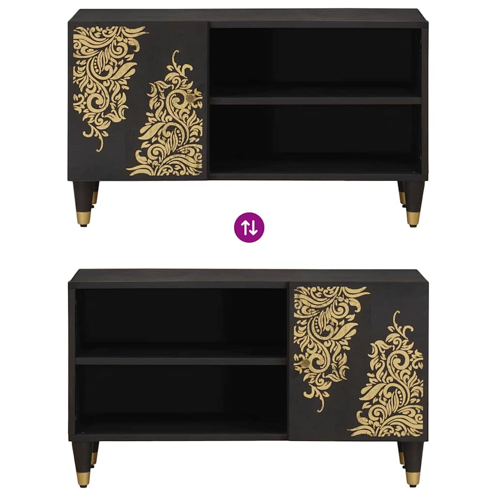 Tv szekrény polcokkal fekete 80 x 33 x 46 cm tömör mangófát