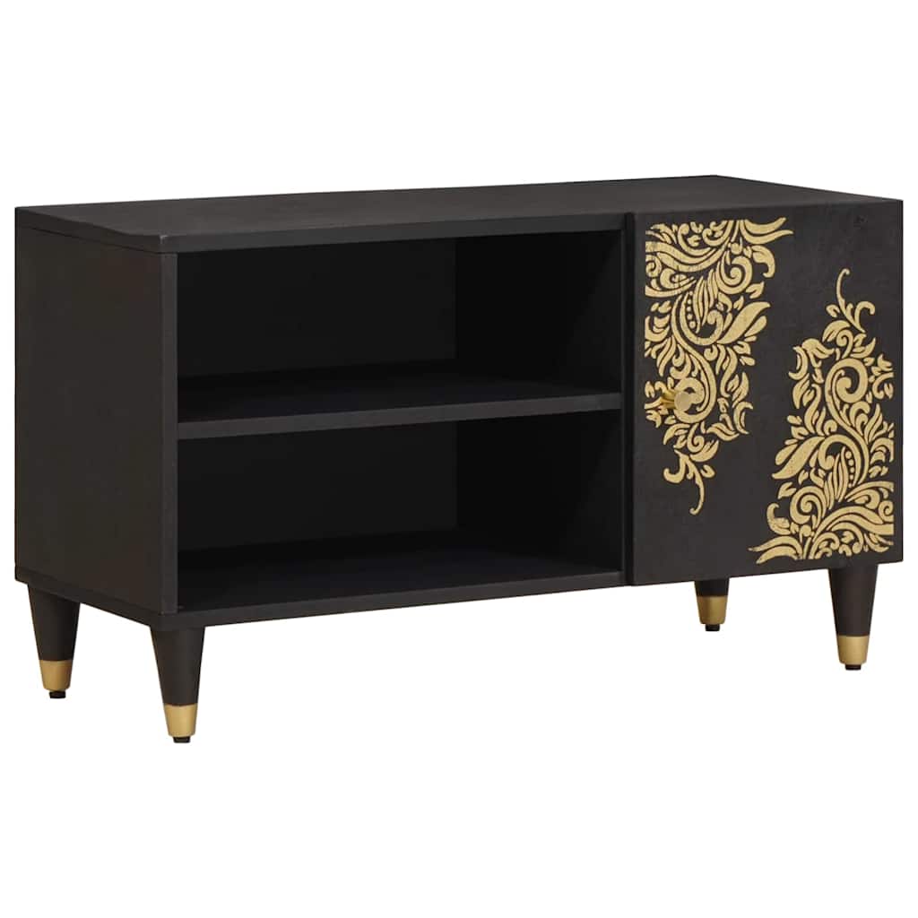 Tv szekrény polcokkal fekete 80 x 33 x 46 cm tömör mangófát