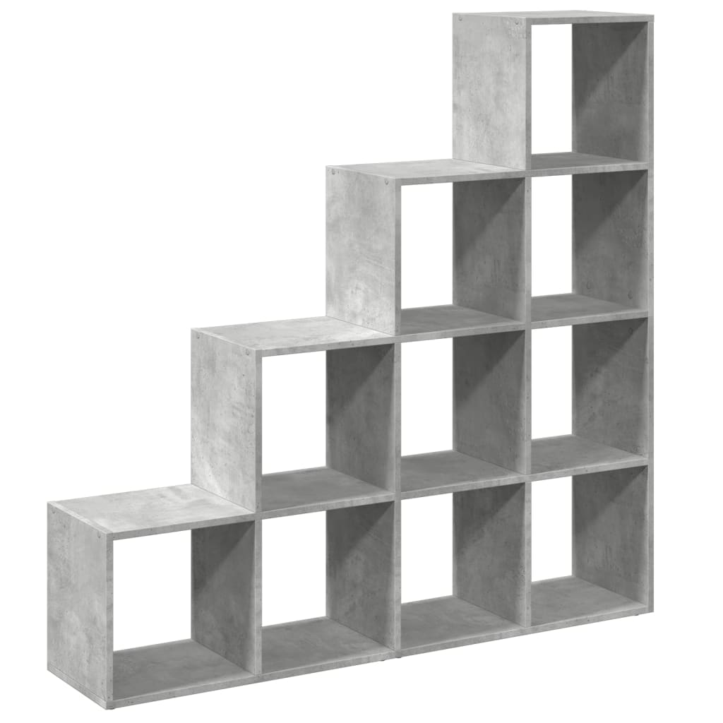 4 szintes betonszürke szerelt fa könyvespolc 131,5x29x131,5 cm