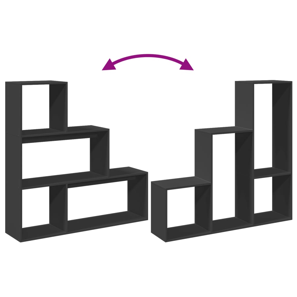 3 szintes fekete fa térelválasztó könyvespolc 123 x 29 x 123 cm