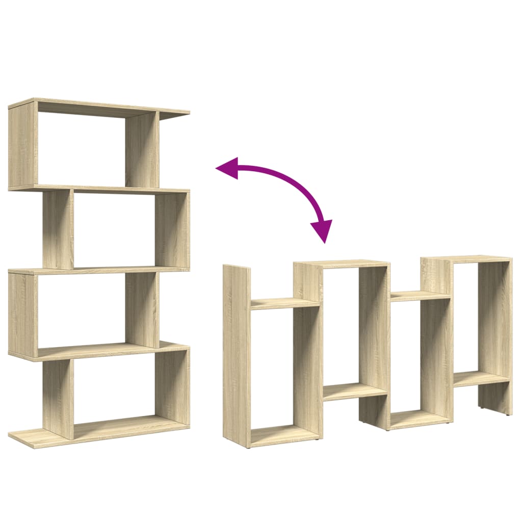 4 szintes sonoma tölgy fa elválasztó könyvespolc 70x24x129 cm