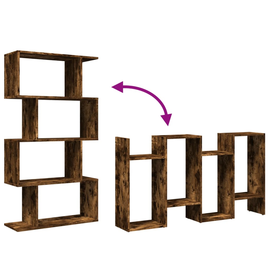 4 szintes füstös tölgy fa elválasztó könyvespolc 70x24x129 cm