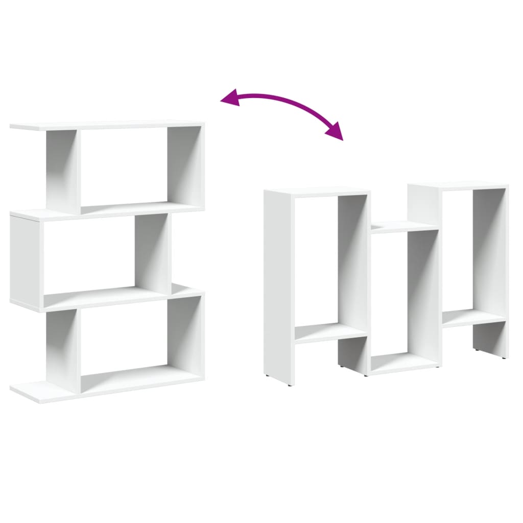 3 szintes fehér szerelt fa elválasztó könyvespolc 70x24x97 cm