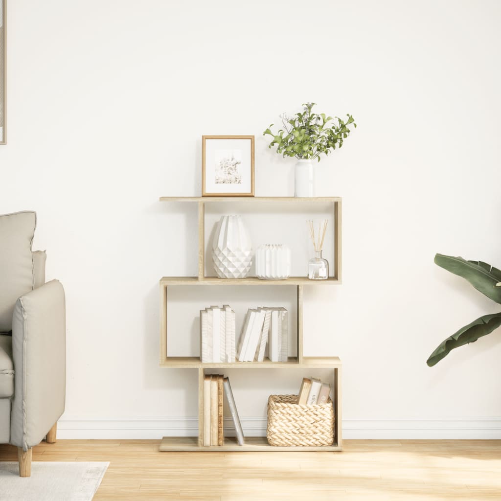 3 szintes sonoma tölgy fa elválasztó könyvespolc 70x24x97 cm