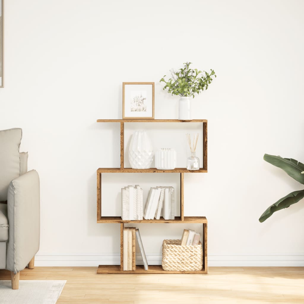 3 szintes antik fa színű fa elválasztó könyvespolc 70x24x97 cm