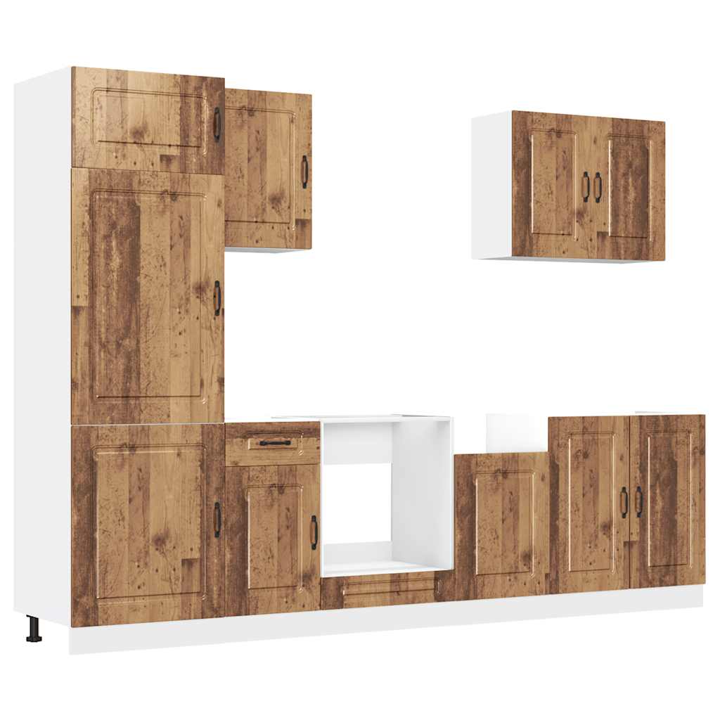 7 darabos konyhaszekrény készlet régi fából készült műfa