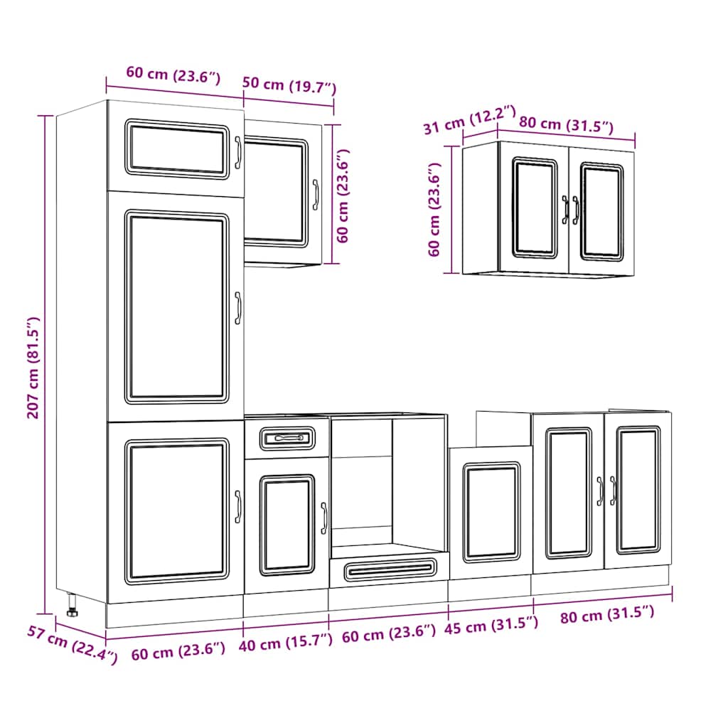 7 darabos konyhaszekrény készlet régi fából készült műfa