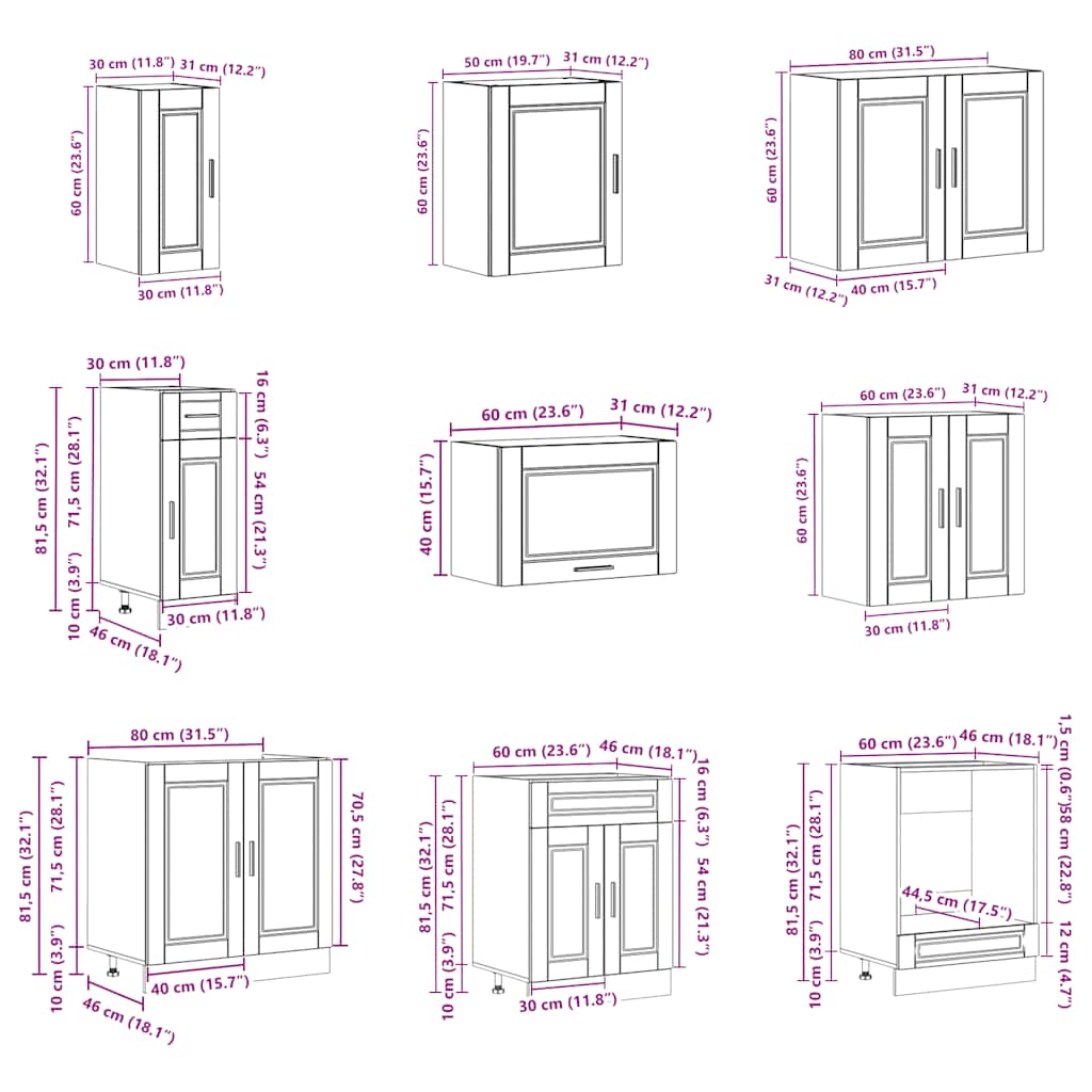 14 részes konyhaszekrény szett porto füstölt tölgy műszaki fa