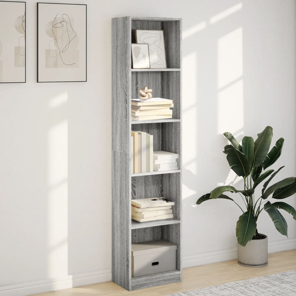 Szürke sonoma színű szerelt fa könyvespolc 40 x 24 x 176 cm Szürke sonoma színű szerelt fa könyvespolc 40 x 24 x 176 cm
