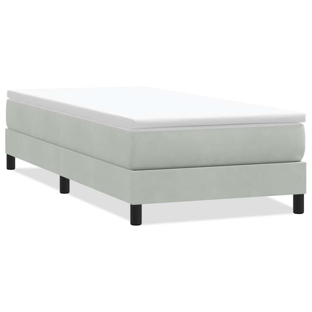 Világosszürke bársony rugós ágy matrac nélkül 90x220 cm