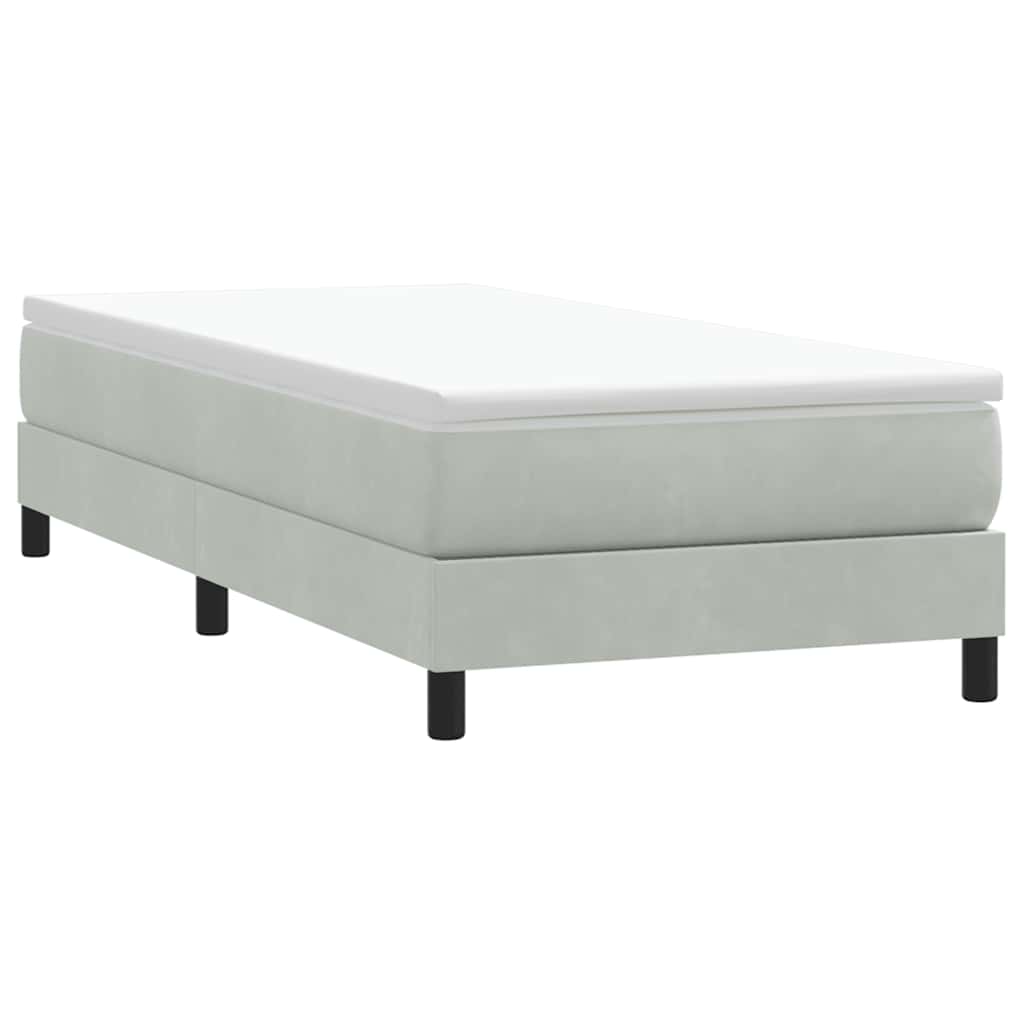 Világosszürke bársony rugós ágy matrac nélkül 90x220 cm