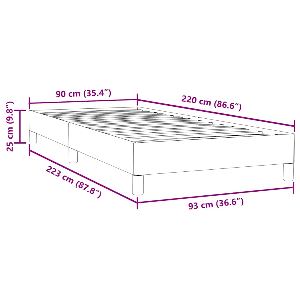 Világosszürke bársony rugós ágy matrac nélkül 90x220 cm