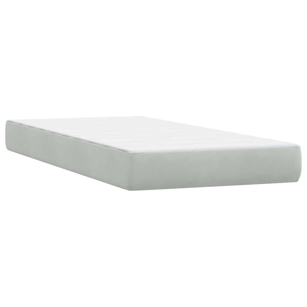 Világosszürke bársony rugós és led-es ágy matraccal 90x220 cm