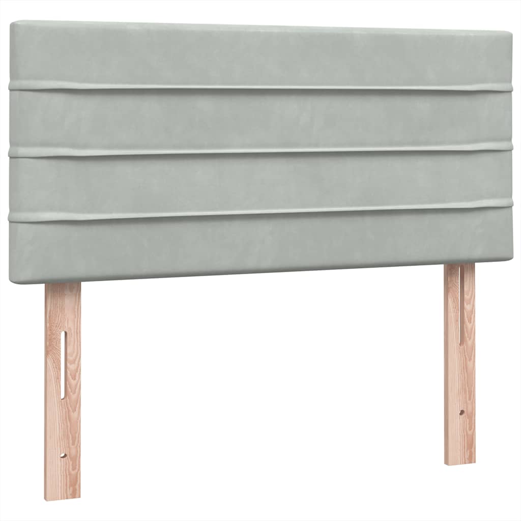 Világosszürke bársony rugós és led-es ágy matraccal 90x220 cm