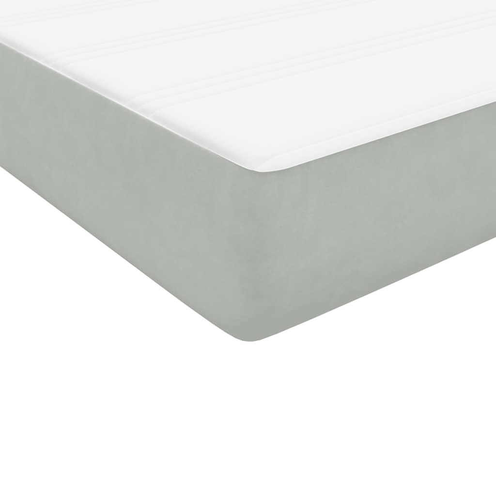 Világosszürke bársony rugós és led-es ágy matraccal 90x220 cm