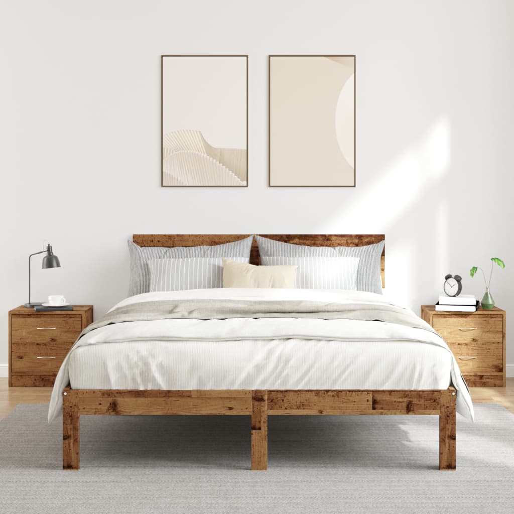 2 db antik fa színű szerelt fa éjjeliszekrény 40 x 30 x 40 cm