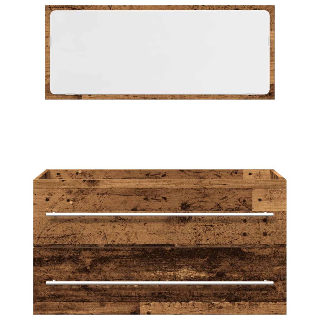 2 részes antik fa színű szerelt fa fürdőszobai bútorszett