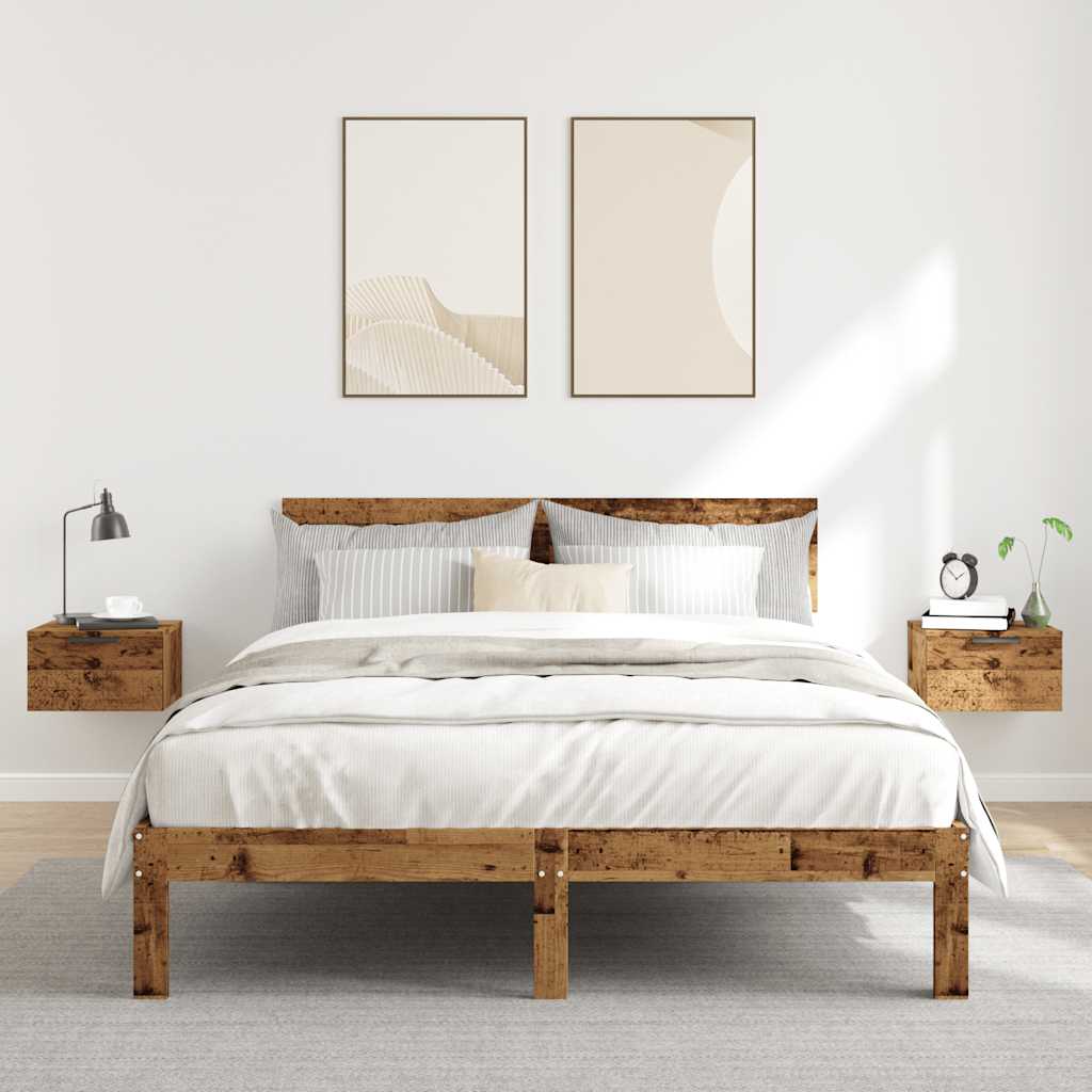 2 db antik fa színű falra szerelhető éjjeliszekrény 34x30x20 cm