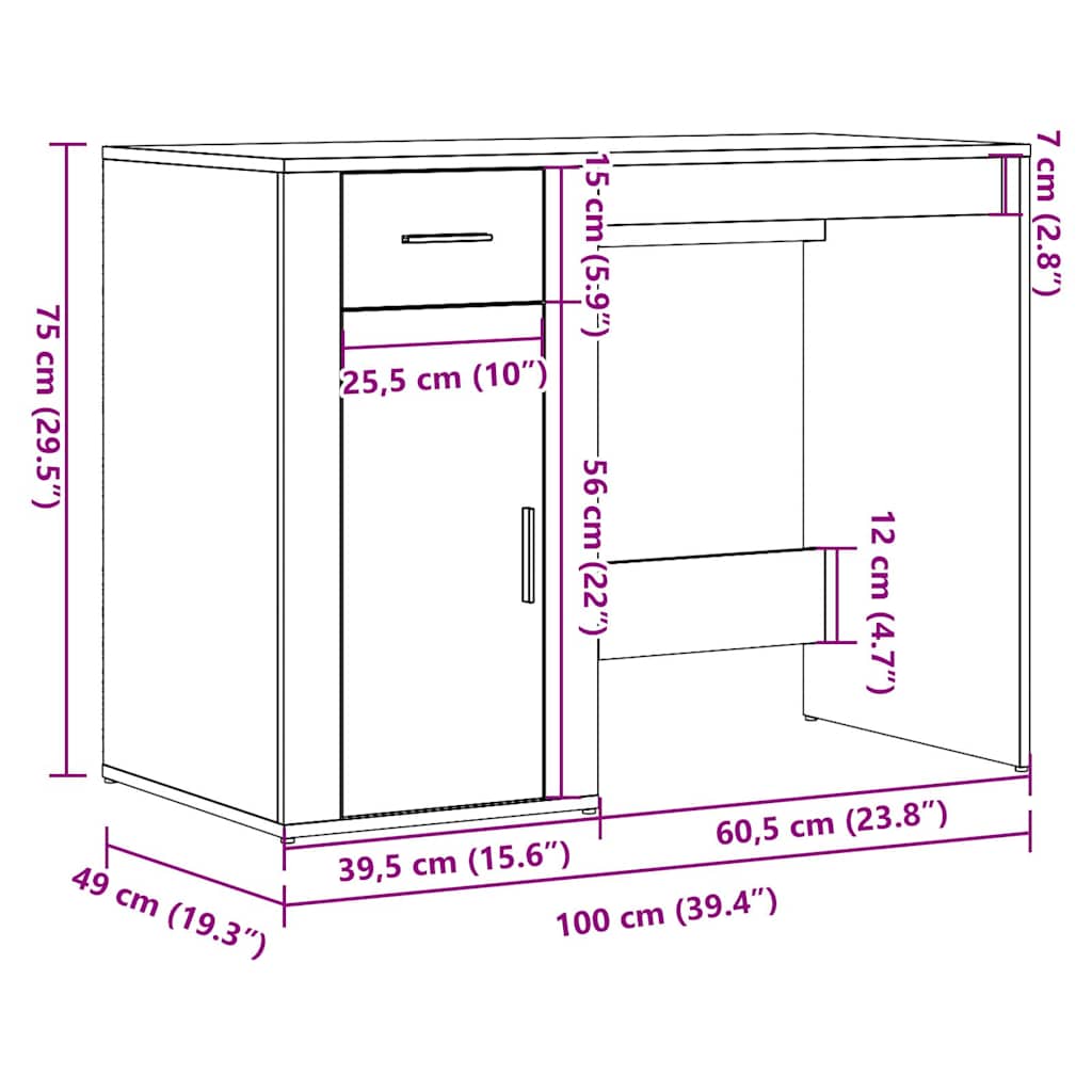 Antik fa színű szerelt fa íróasztal 100 x 49 x 75 cm