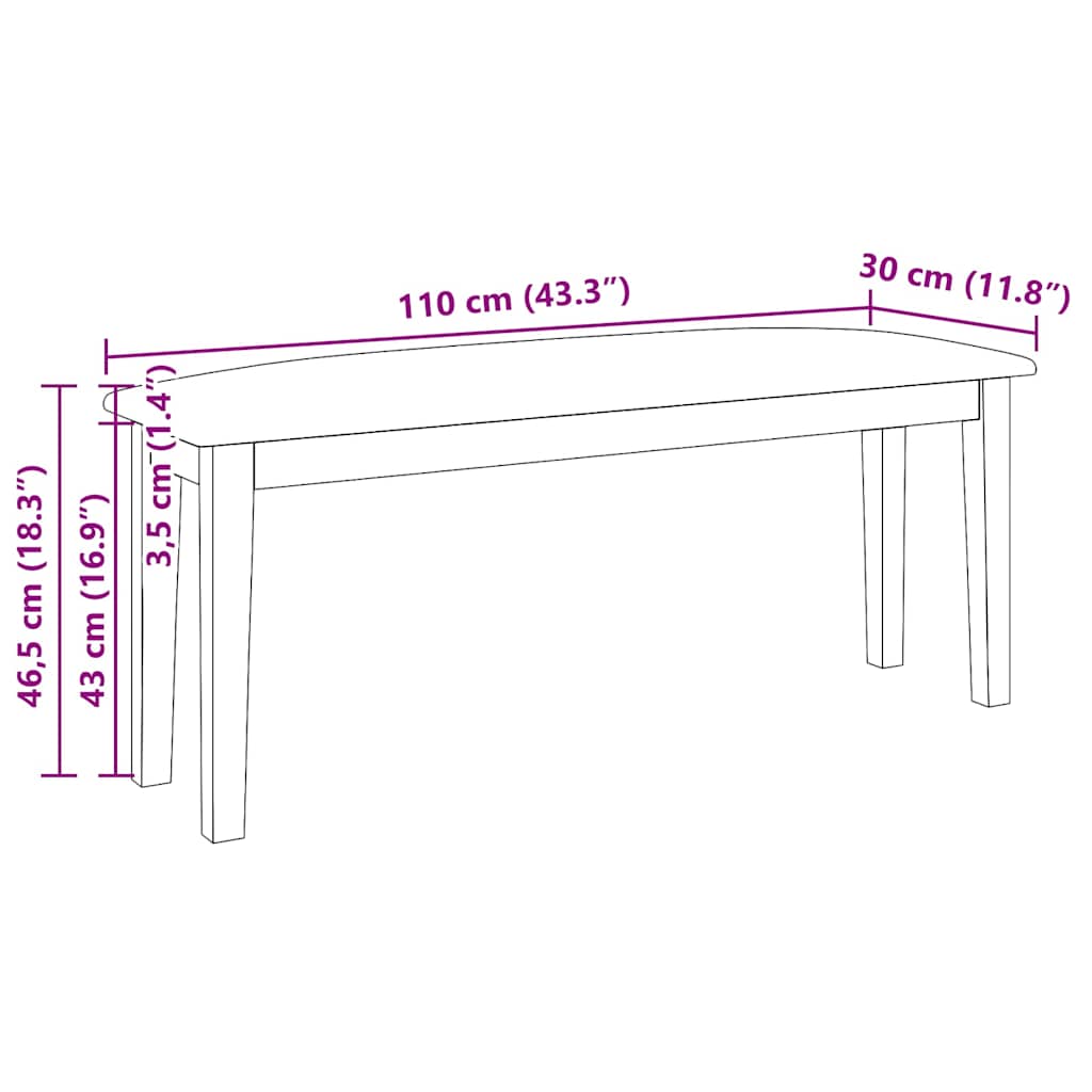 Barna tömörfa gumiból pad 110 cm Barna tömörfa gumiból pad 110 cm
