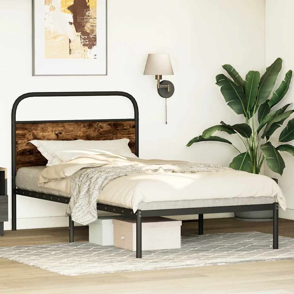 Ágykeret matrac nélkül 90x200 cm füstölt tölgy fűrészelt fa Ágykeret matrac nélkül 90x200 cm füstölt tölgy fűrészelt fa
