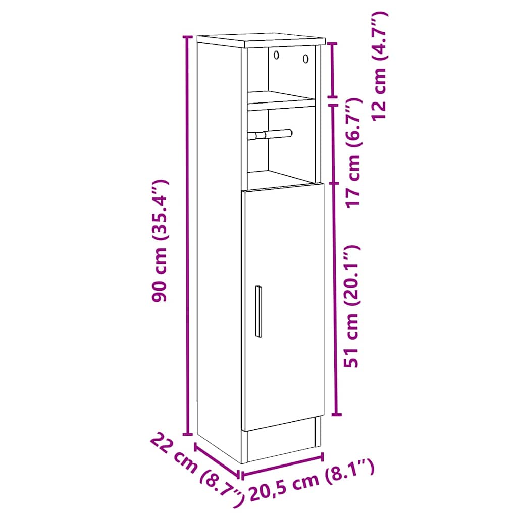 Betonszürke fürdőszobaszekrény tekercstartóval 20,5x22x90 cm