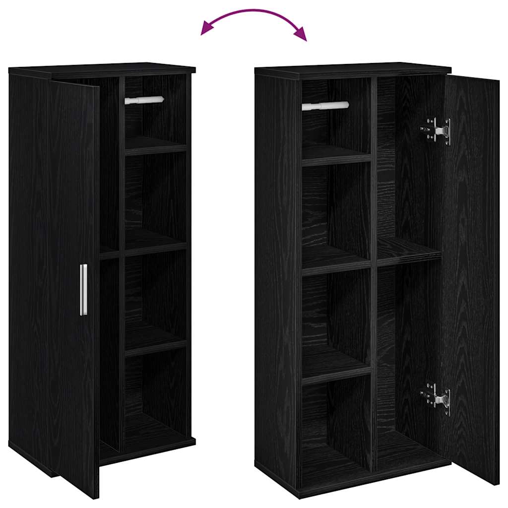 Fekete fürdőszobaszekrény tekercstartóval 39x22x90 cm