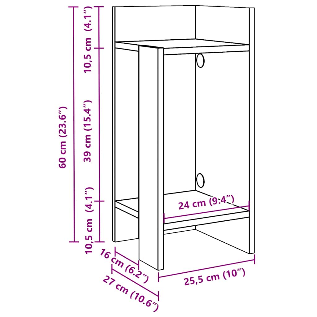 2 db betonszürke kisasztal polccal 25,5 x 27 x 60 cm