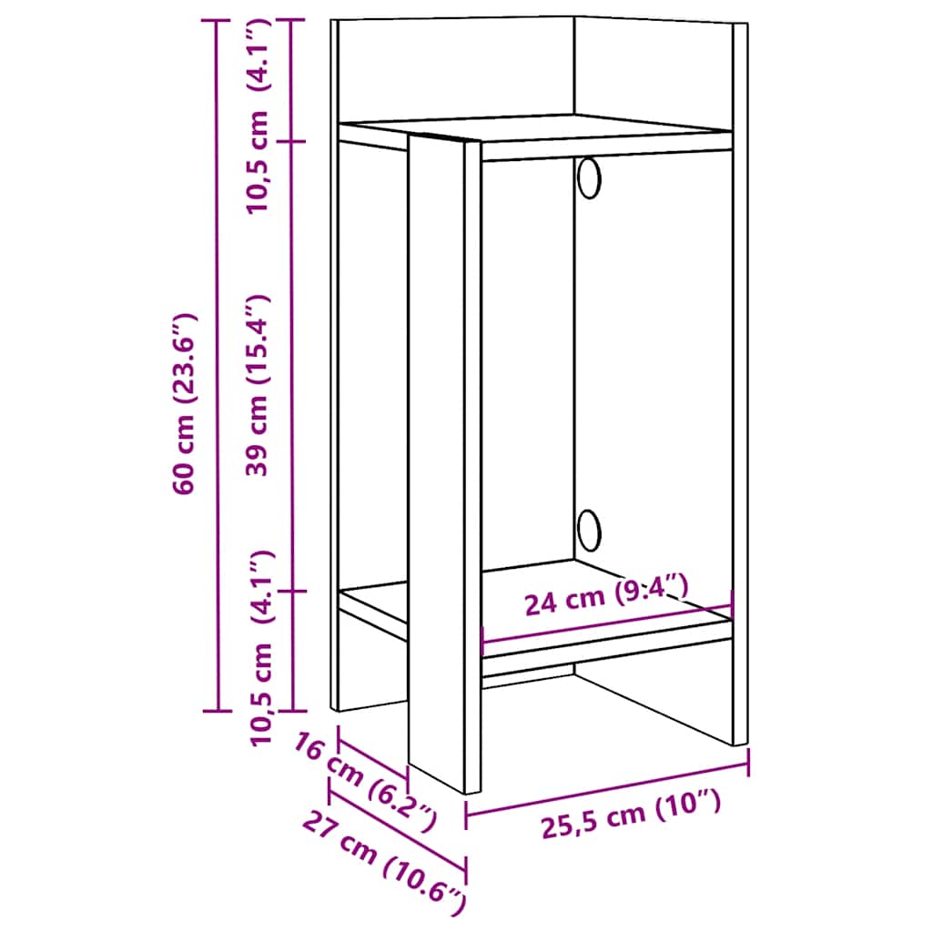 2 db antik fa színű kisasztal polccal 25,5 x 27 x 60 cm