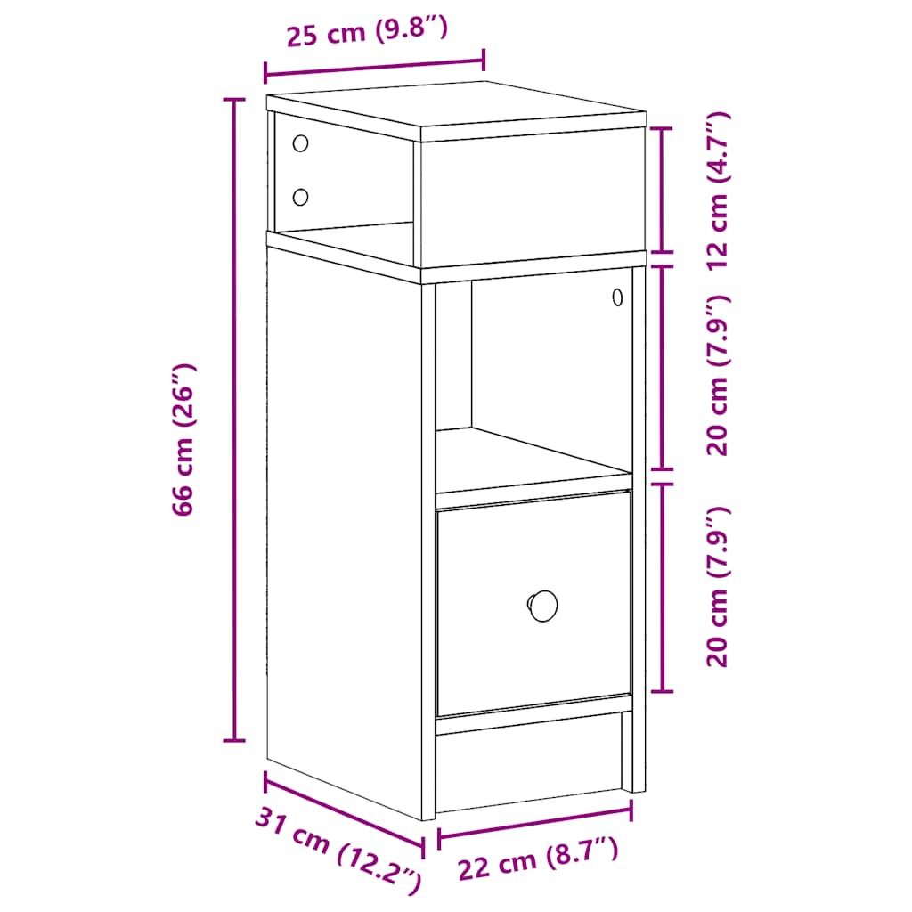 2 db antik fa színű éjjeliszekrény fiókkal 25x31x66 cm