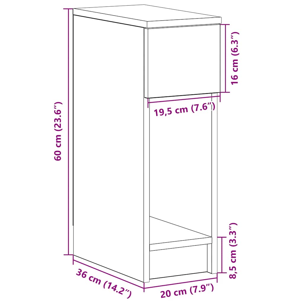 2 db betonszürke éjjeliszekrény fiókkal 20 x 36 x 60 cm