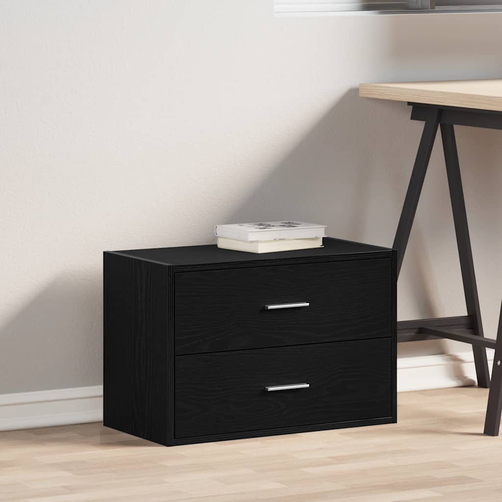 Fekete tölgy szerelt fa szekrény 2 fiókkal 60 x 31 x 40 cm Fekete tölgy szerelt fa szekrény 2 fiókkal 60 x 31 x 40 cm