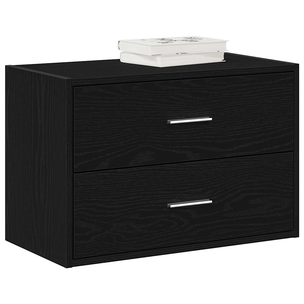 Fekete tölgy szerelt fa szekrény 2 fiókkal 60 x 31 x 40 cm Fekete tölgy szerelt fa szekrény 2 fiókkal 60 x 31 x 40 cm