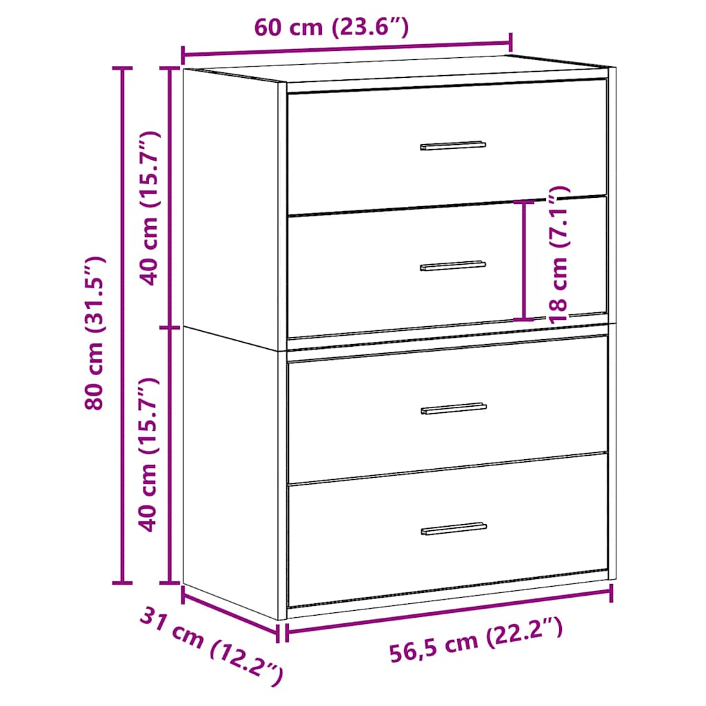 2 db fekete tölgy szerelt fa szekrény 2 fiókkal 60 x 31 x 40 cm 2 db fekete tölgy szerelt fa szekrény 2 fiókkal 60 x 31 x 40 cm