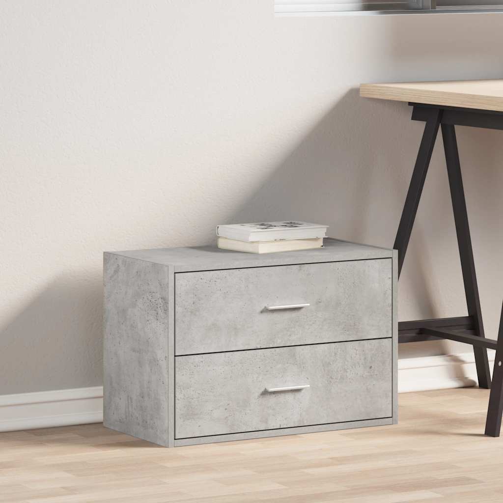 Betonszürke szerelt fa szekrény 2 fiókkal 60 x 31 x 40 cm Betonszürke szerelt fa szekrény 2 fiókkal 60 x 31 x 40 cm