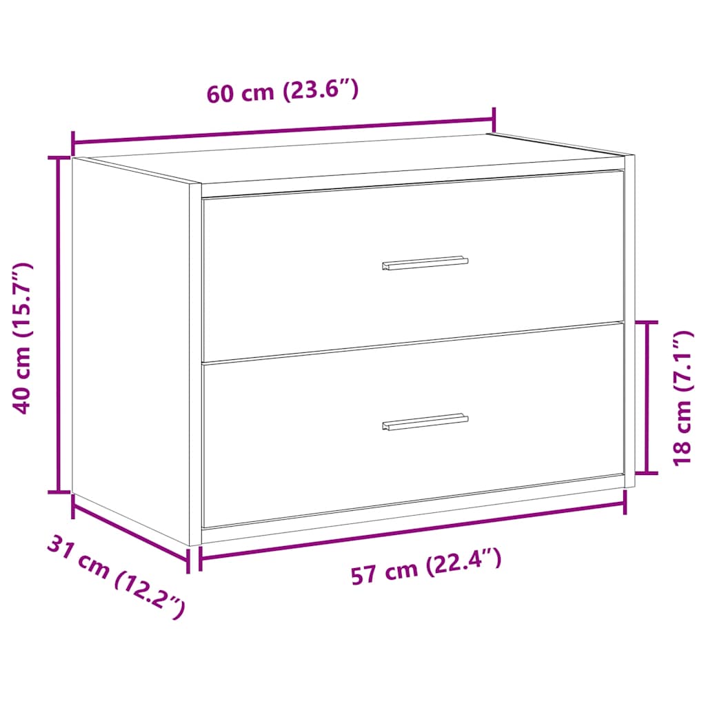Szekrény 2 fiókkal füstölt tölgy 60x31x40 cm gépi forgácsolt fa Szekrény 2 fiókkal füstölt tölgy 60x31x40 cm gépi forgácsolt fa