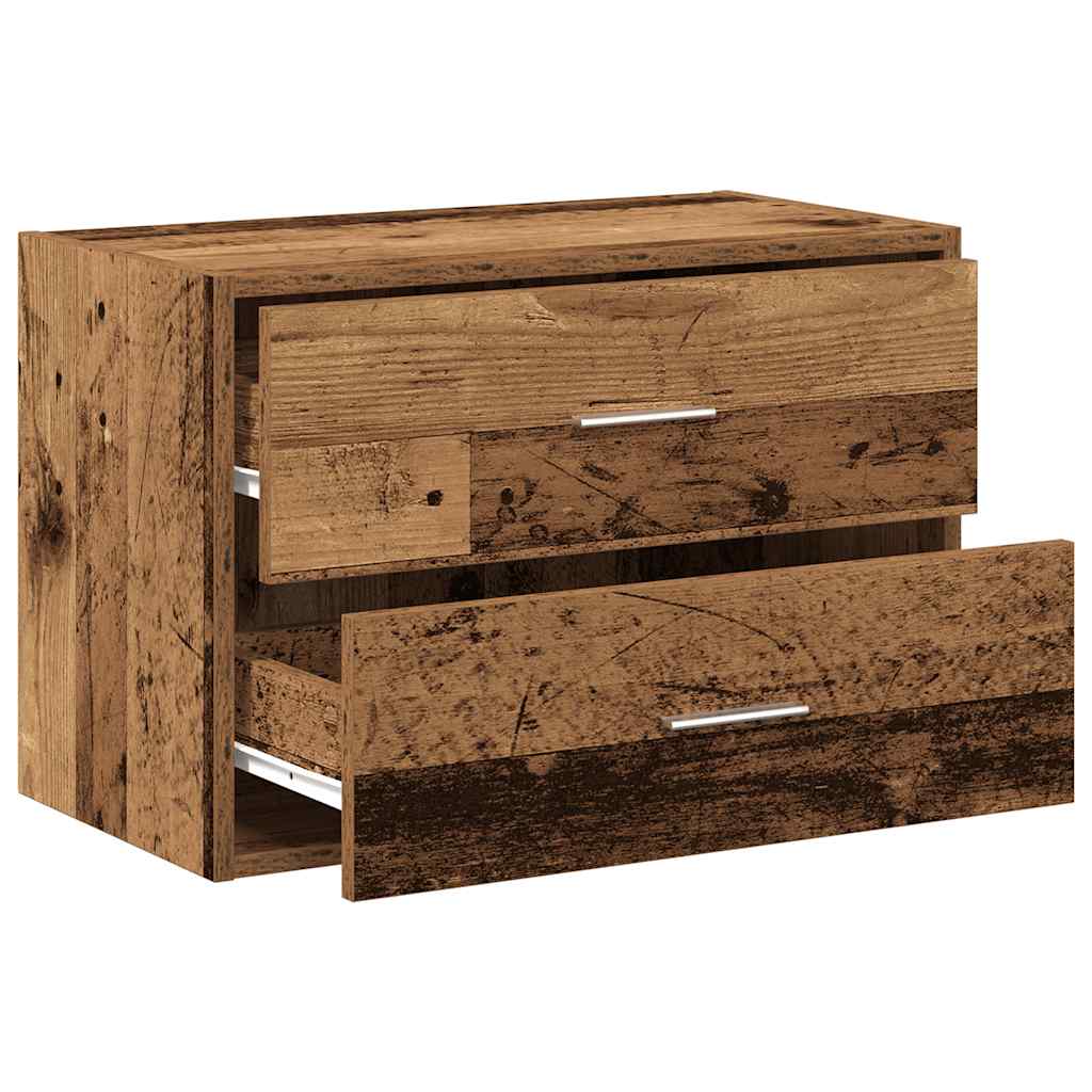 Antik fa színű szerelt fa szekrény 2 fiókkal 60 x 31 x 40 cm Antik fa színű szerelt fa szekrény 2 fiókkal 60 x 31 x 40 cm