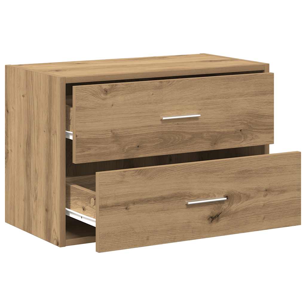 Kézműves tölgy színű szerelt fa szekrény 2 fiókkal 60x31x40 cm Kézműves tölgy színű szerelt fa szekrény 2 fiókkal 60x31x40 cm